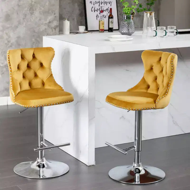 MAYEERTY Swivel Velvet Barstools - Adjustable Seat Height 25-33 Inch, 17.7 Inch Base, Tufted Backs, , Set of 2