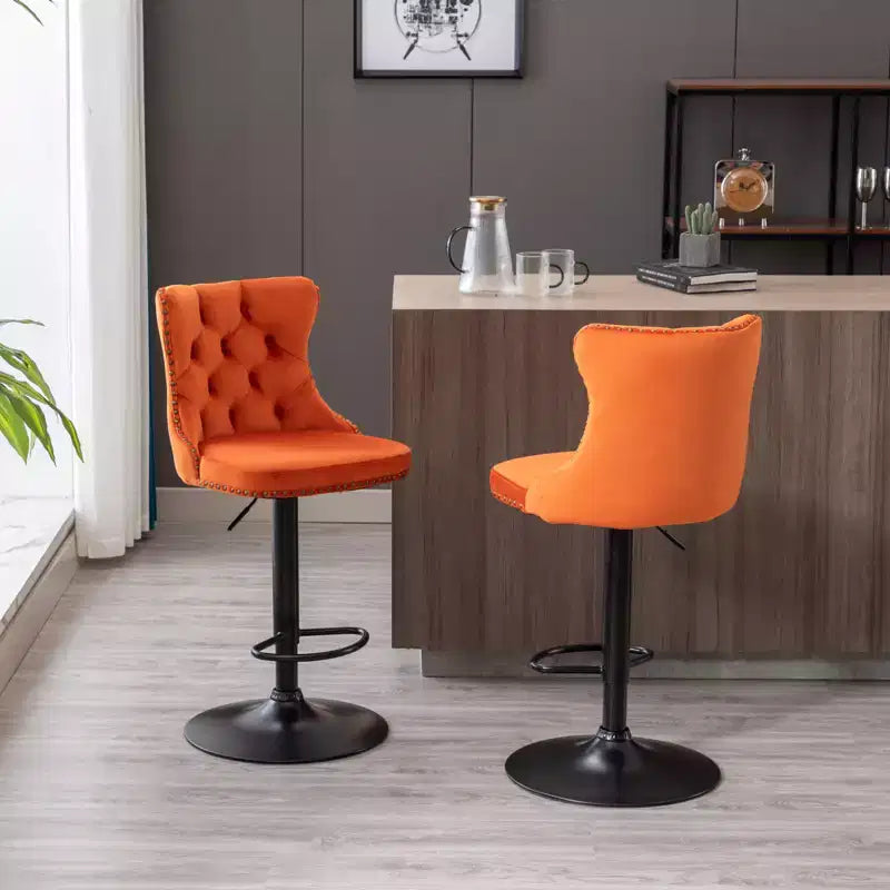 MAYEERTY Swivel Velvet Barstools - Adjustable Seat Height 25-33 Inch, 17.7 Inch Base, Tufted Backs, , Set of 2