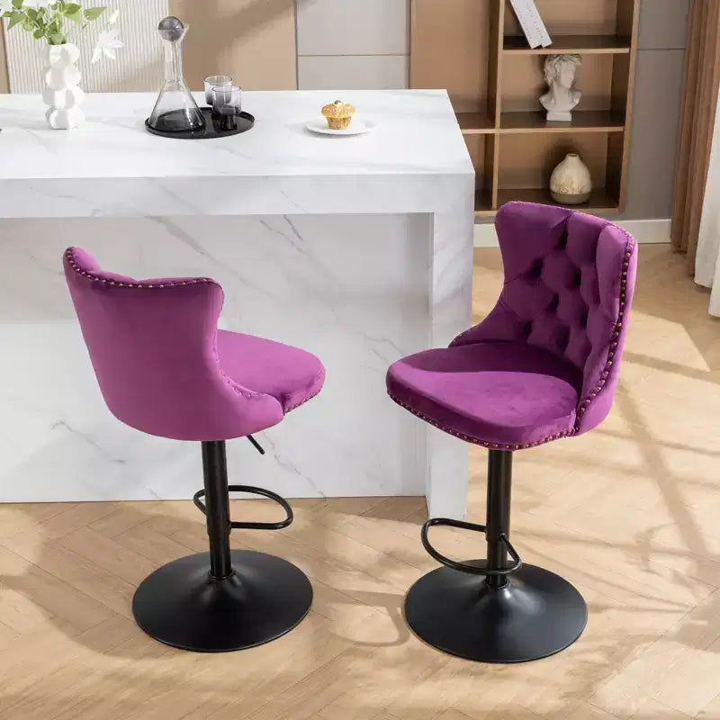 MAYEERTY Swivel Velvet Barstools - Adjustable Seat Height 25-33 Inch, 17.7 Inch Base, Tufted Backs, , Set of 2