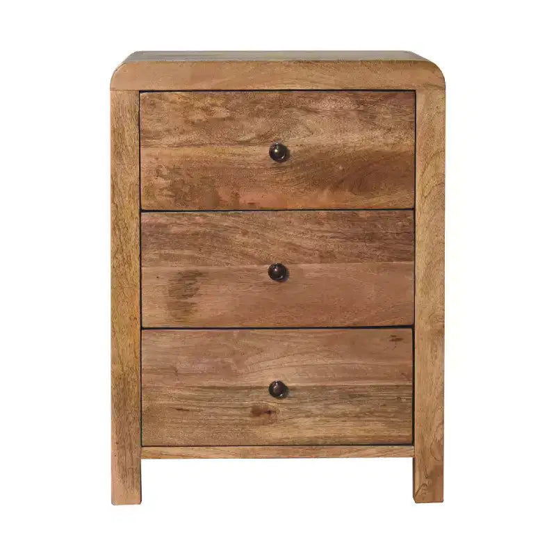 HomeRoots 24 Oak Solid Wood Three Drawer Nightstand