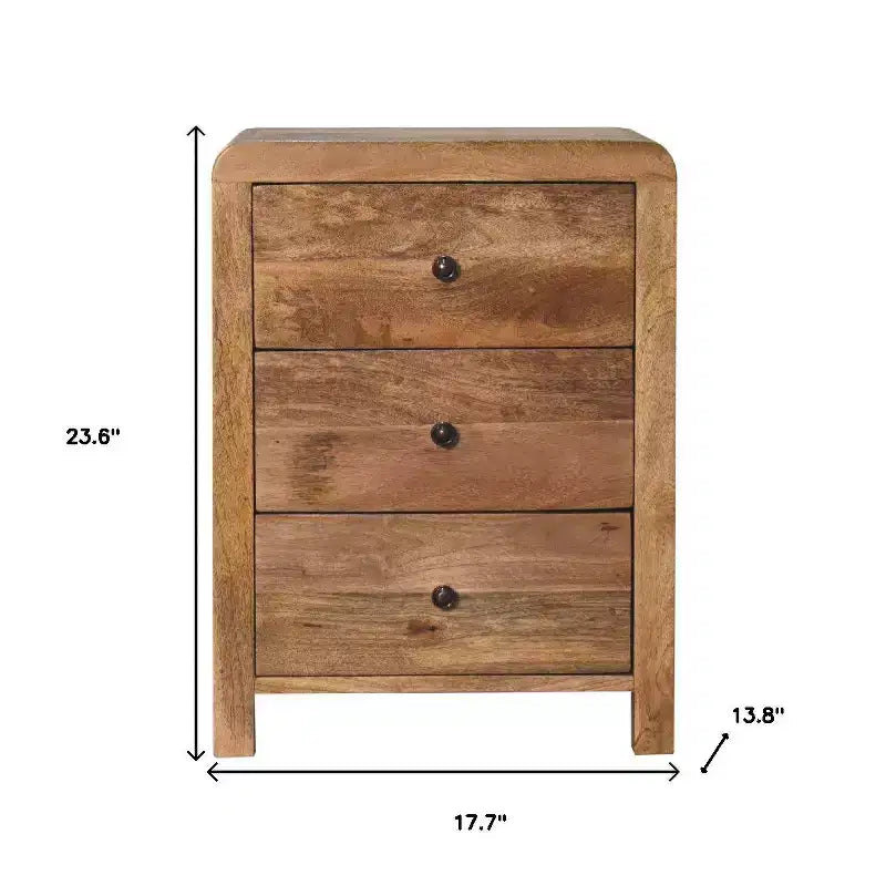 HomeRoots 24 Oak Solid Wood Three Drawer Nightstand