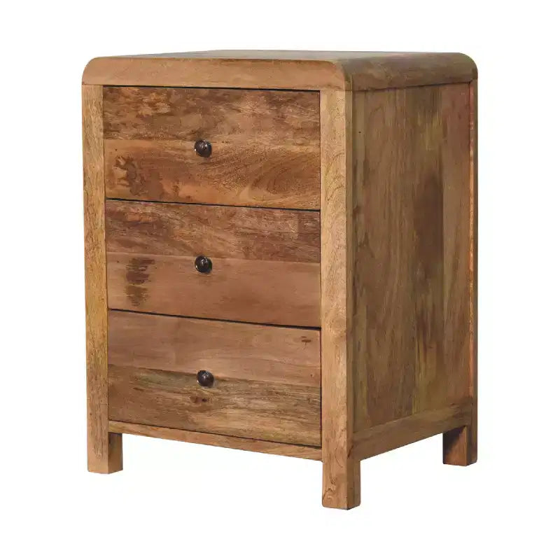 HomeRoots 24 Oak Solid Wood Three Drawer Nightstand