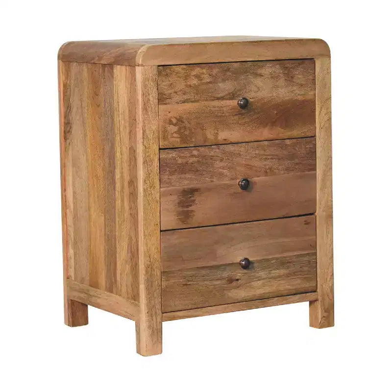 HomeRoots 24 Oak Solid Wood Three Drawer Nightstand