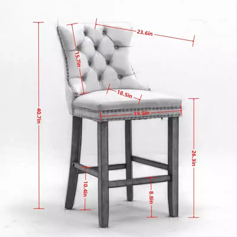 Set of 2 Contemporary Velvet Upholstered Bar Stools with Button Tufted Decoration, Wooden Legs, Leisure Style Bar Chairs
