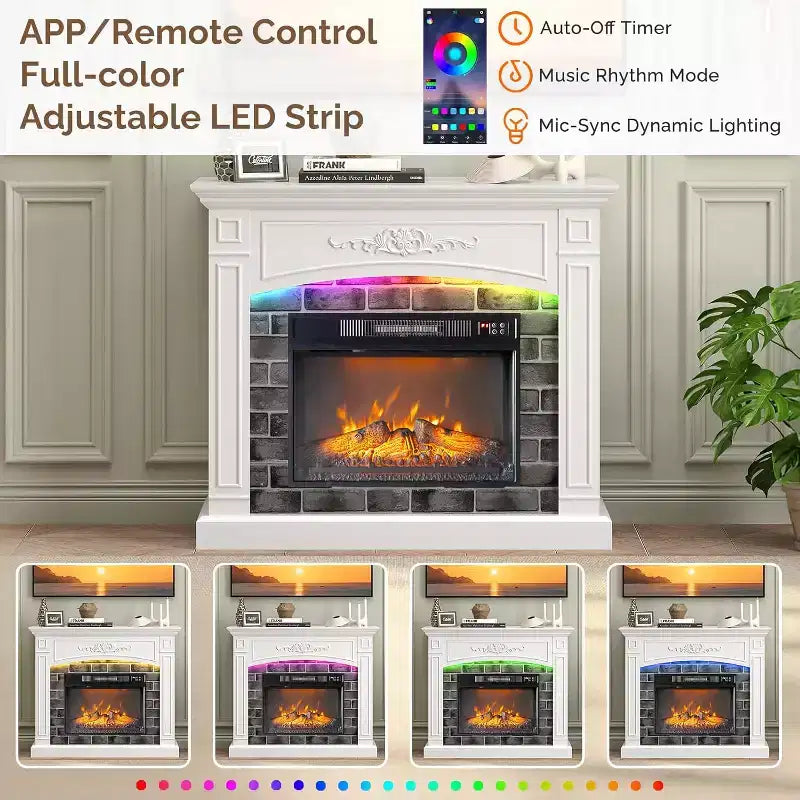 VINGLI 43'' Fireplace TV Stand for up to 55 inch TVs, Electric Fireplace with Mantel, Modern Entertainment Center with Adjustable LED Lights Strips