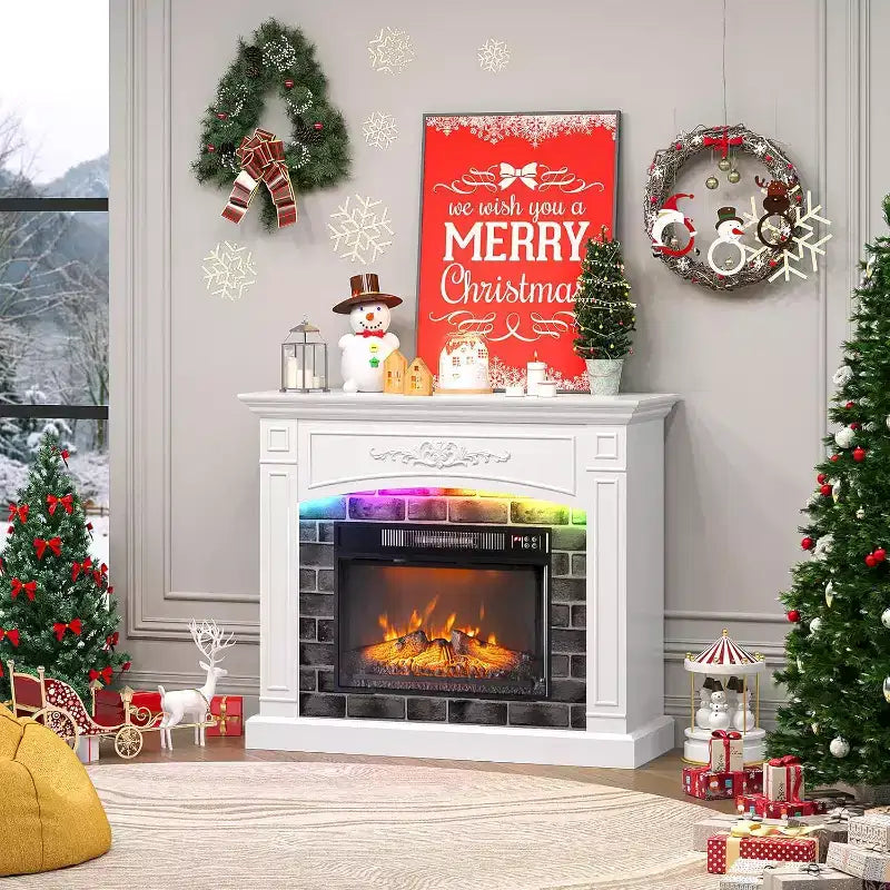 VINGLI 43'' Fireplace TV Stand for up to 55 inch TVs, Electric Fireplace with Mantel, Modern Entertainment Center with Adjustable LED Lights Strips