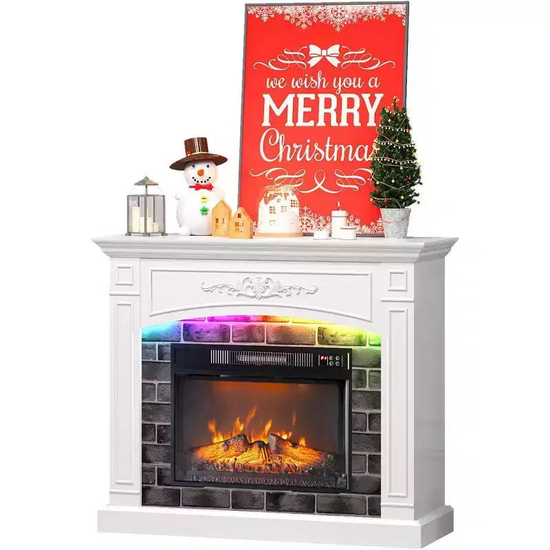 VINGLI 43'' Fireplace TV Stand for up to 55 inch TVs, Electric Fireplace with Mantel, Modern Entertainment Center with Adjustable LED Lights Strips