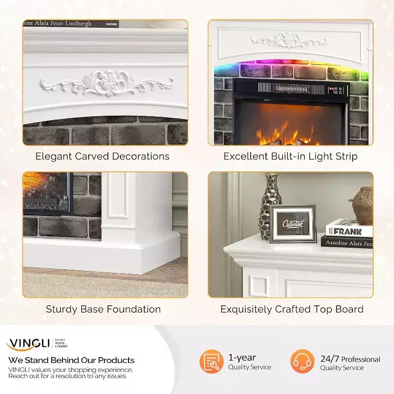 VINGLI 43'' Fireplace TV Stand for up to 55 inch TVs, Electric Fireplace with Mantel, Modern Entertainment Center with Adjustable LED Lights Strips