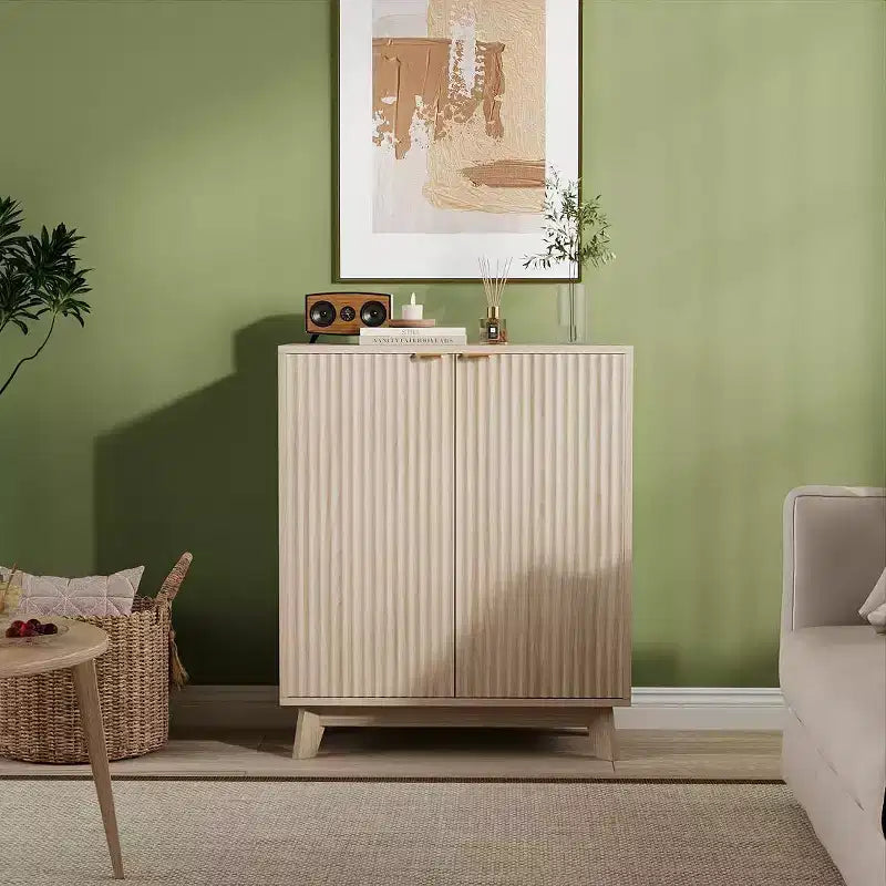 Fluted Cabinet with Storage, Buffet Sideborad with 2 Doors