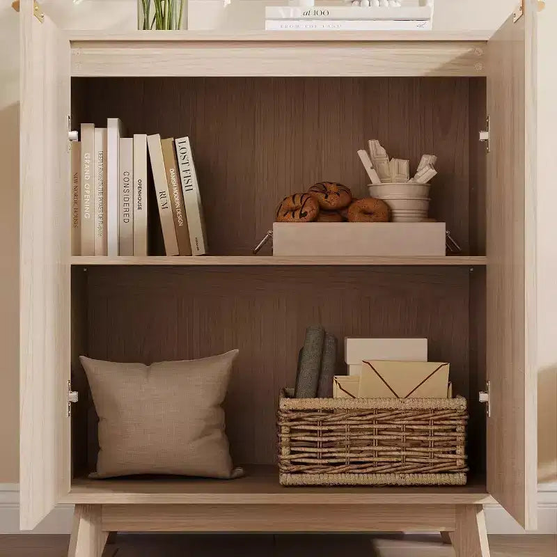 Fluted Cabinet with Storage, Buffet Sideborad with 2 Doors