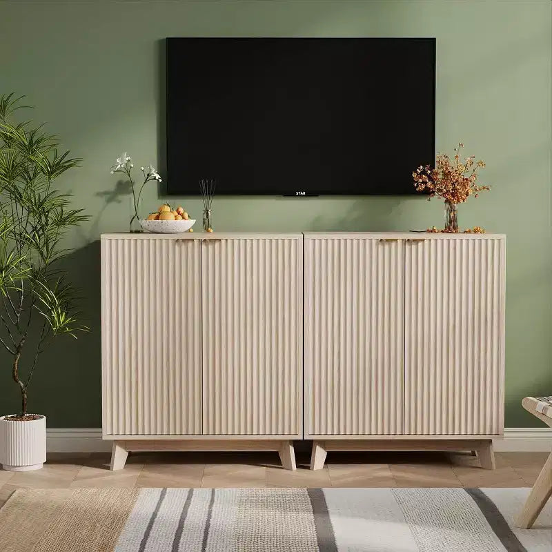 Fluted Cabinet with Storage, Buffet Sideborad with 2 Doors
