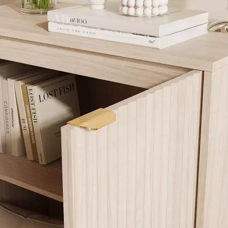 Fluted Cabinet with Storage, Buffet Sideborad with 2 Doors