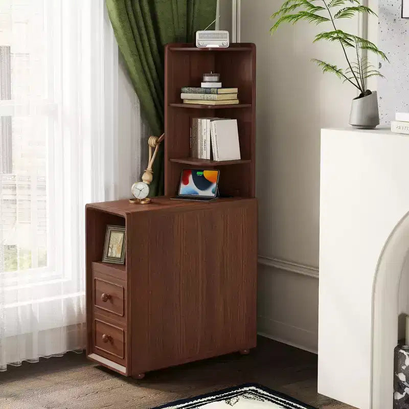 GDFStudio Arlana Faux Wood and Rubberwood End Table with Drawers and Charging Station