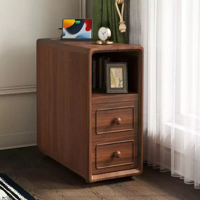 GDFStudio Arlana Faux Wood and Rubberwood End Table with Drawers and Charging Station