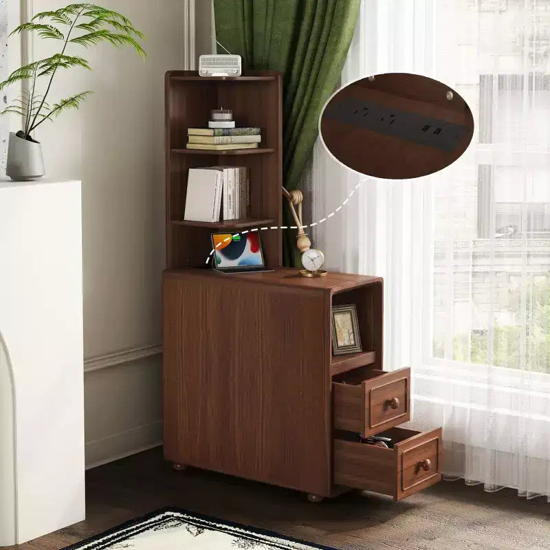 GDFStudio Arlana Faux Wood and Rubberwood End Table with Drawers and Charging Station