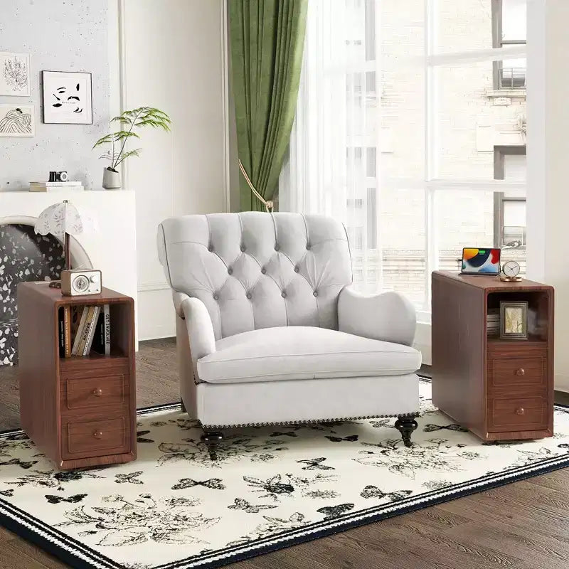 GDFStudio Arlana Faux Wood and Rubberwood End Table with Drawers and Charging Station