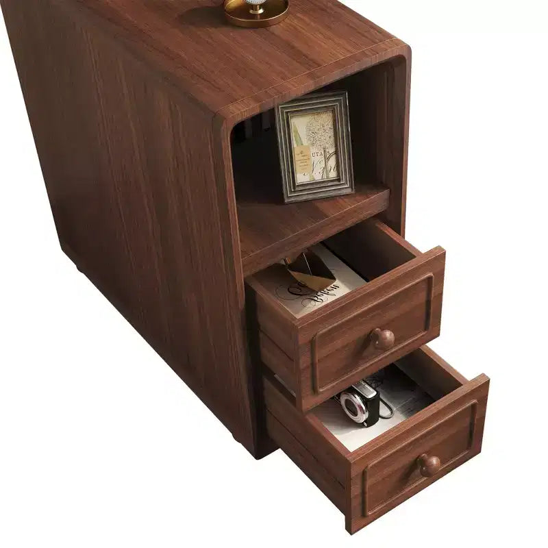 GDFStudio Arlana Faux Wood and Rubberwood End Table with Drawers and Charging Station