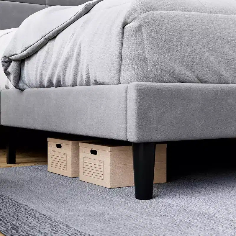 King Size Platform Bed Frame, Upholstered Bed Frame with Velvet Headboard, Wooden Slats Support, No Box Spring Required, Easy Assembly, Gray