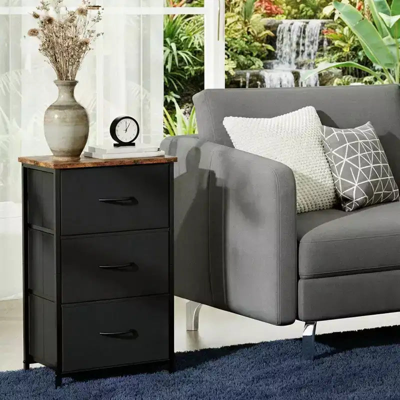 Slim 3-Drawer Dresser Modern Compact Storage Cabinet with Removable Fabric Bins Space-Saving Organizer for Bedroom, Closet, Apartment