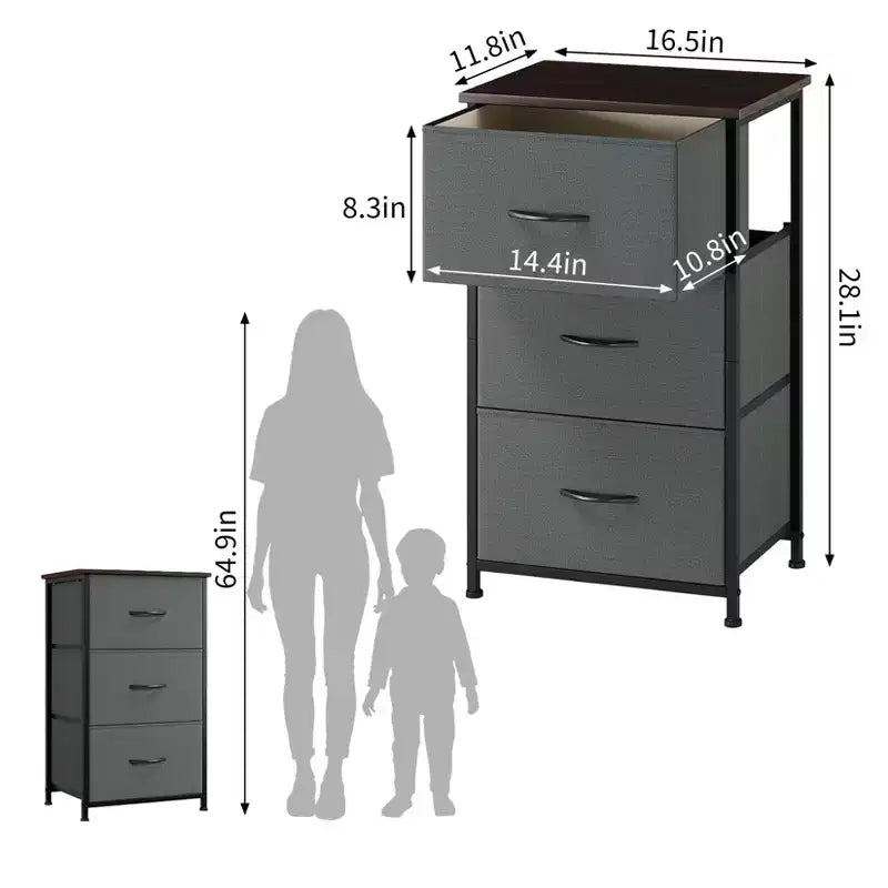 Slim 3-Drawer Dresser Modern Compact Storage Cabinet with Removable Fabric Bins Space-Saving Organizer for Bedroom, Closet, Apartment