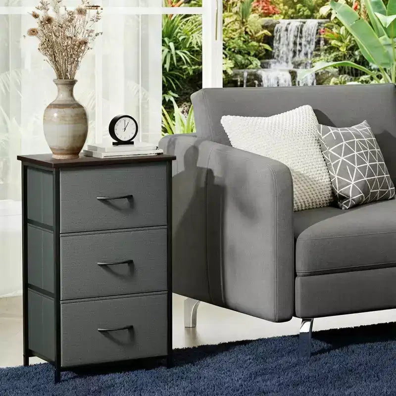 Slim 3-Drawer Dresser Modern Compact Storage Cabinet with Removable Fabric Bins Space-Saving Organizer for Bedroom, Closet, Apartment