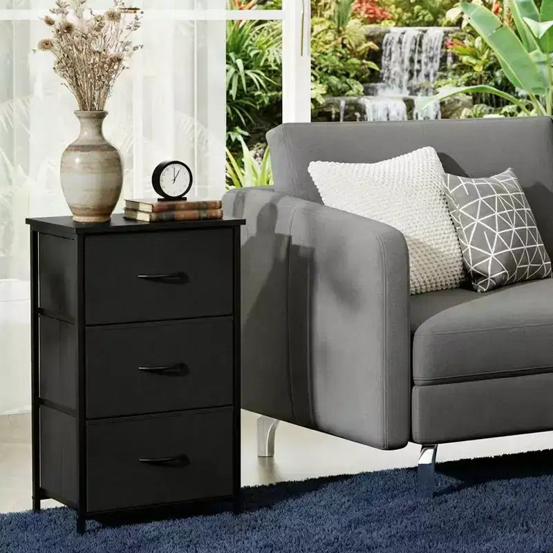 Slim 3-Drawer Dresser Modern Compact Storage Cabinet with Removable Fabric Bins Space-Saving Organizer for Bedroom, Closet, Apartment