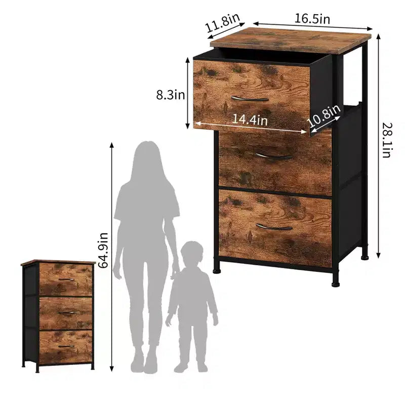 Slim 3-Drawer Dresser Modern Compact Storage Cabinet with Removable Fabric Bins Space-Saving Organizer for Bedroom, Closet, Apartment