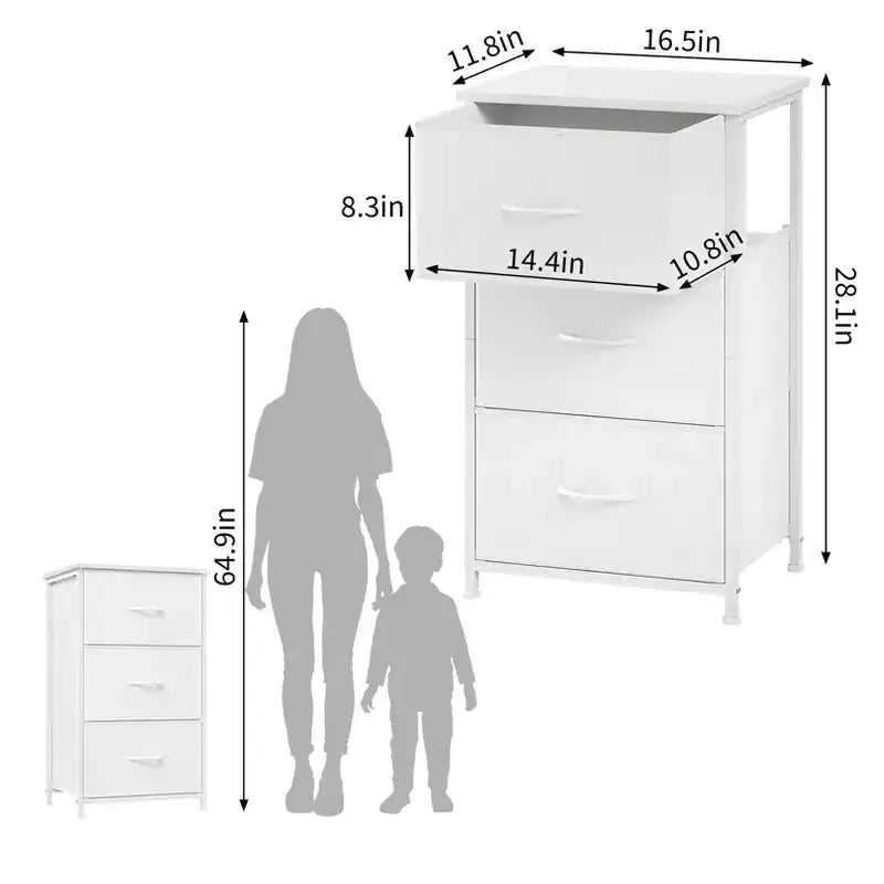 Slim 3-Drawer Dresser Modern Compact Storage Cabinet with Removable Fabric Bins Space-Saving Organizer for Bedroom, Closet, Apartment