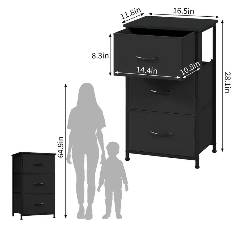 Slim 3-Drawer Dresser Modern Compact Storage Cabinet with Removable Fabric Bins Space-Saving Organizer for Bedroom, Closet, Apartment