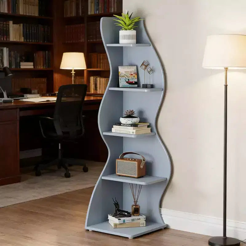 NAYSAYE Stylish Corner Bookshelf 5 Tier Universal Display Shelf Modern Wood Storage Rack for Living Room Office, 19.7*18.91*70.53
