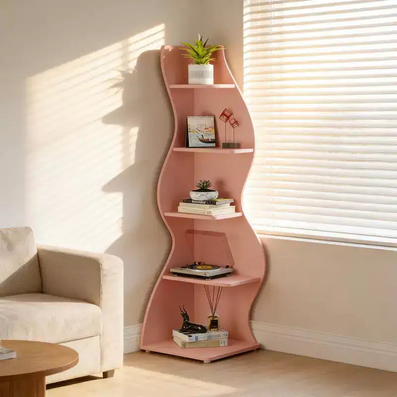 NAYSAYE Stylish Corner Bookshelf 5 Tier Universal Display Shelf Modern Wood Storage Rack for Living Room Office, 19.7*18.91*70.53