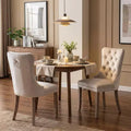 FurnitureR Set of 2 Upholstered Dining Chairs with Tufted Back, Nailhead Trim & Wooden Legs, French Cream Accent Chairs for Dining Room Living Room