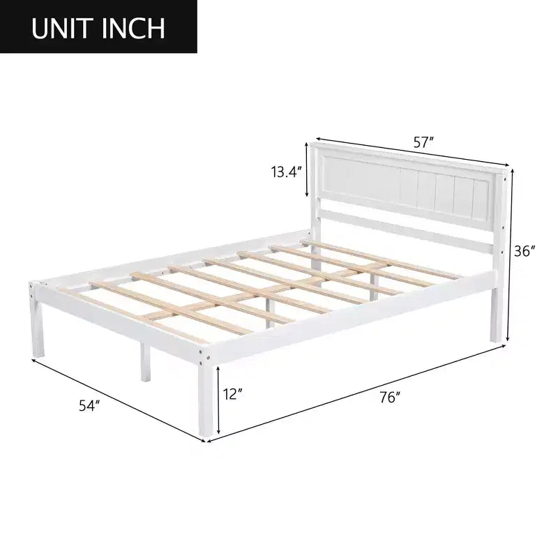 FAMYYT Full Size Platform Bed With Headboard, Easy Assembly, White