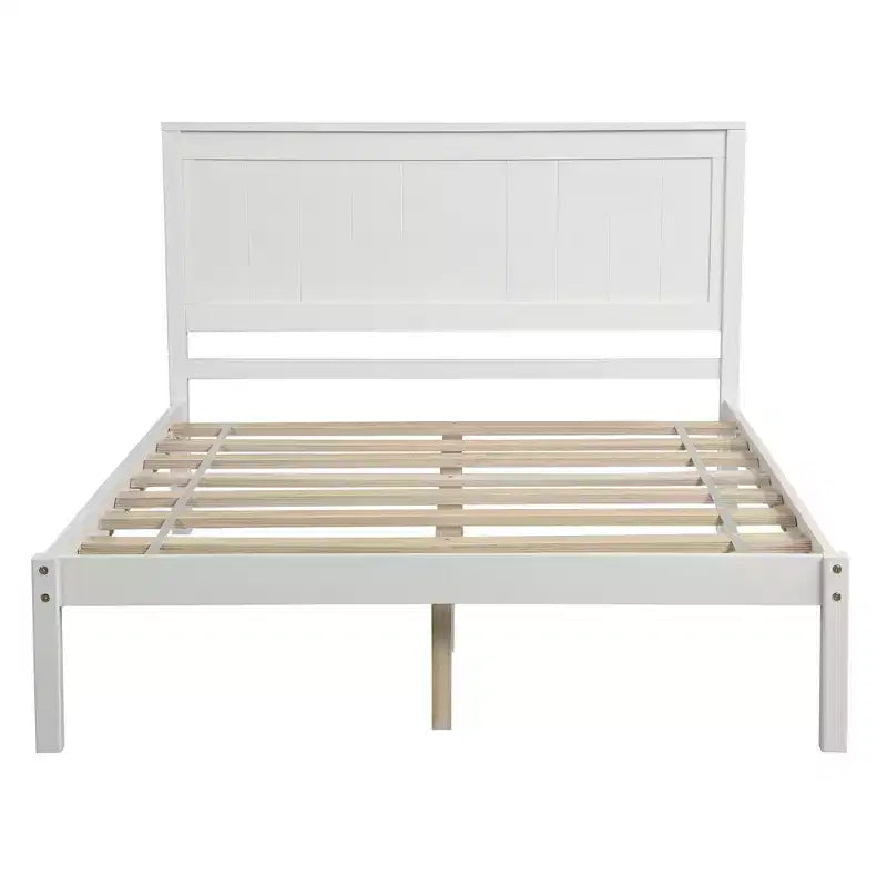 FAMYYT Full Size Platform Bed With Headboard, Easy Assembly, White