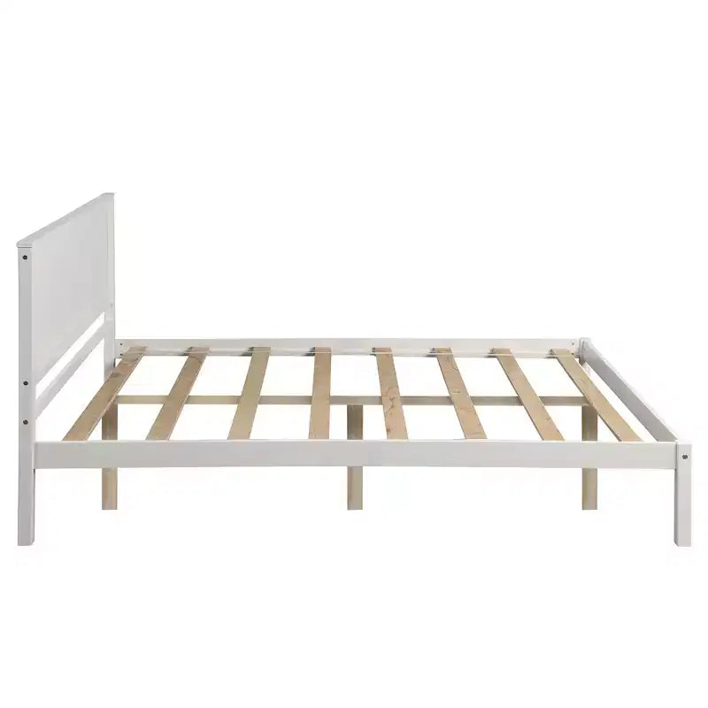 FAMYYT Full Size Platform Bed With Headboard, Easy Assembly, White