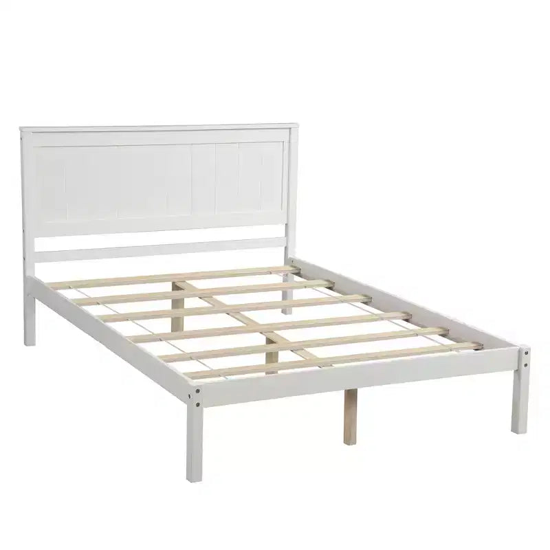 FAMYYT Full Size Platform Bed With Headboard, Easy Assembly, White