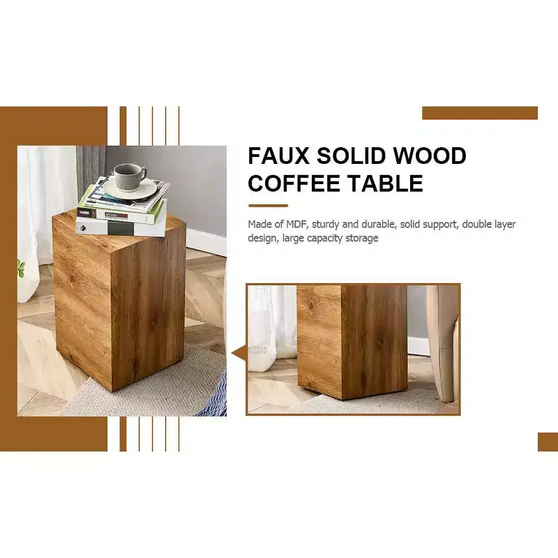 11.8 Wood Color MDF Coffee Table, Smooth Texture No-Assembly Multifunctional Side Table for Living Room Decoration