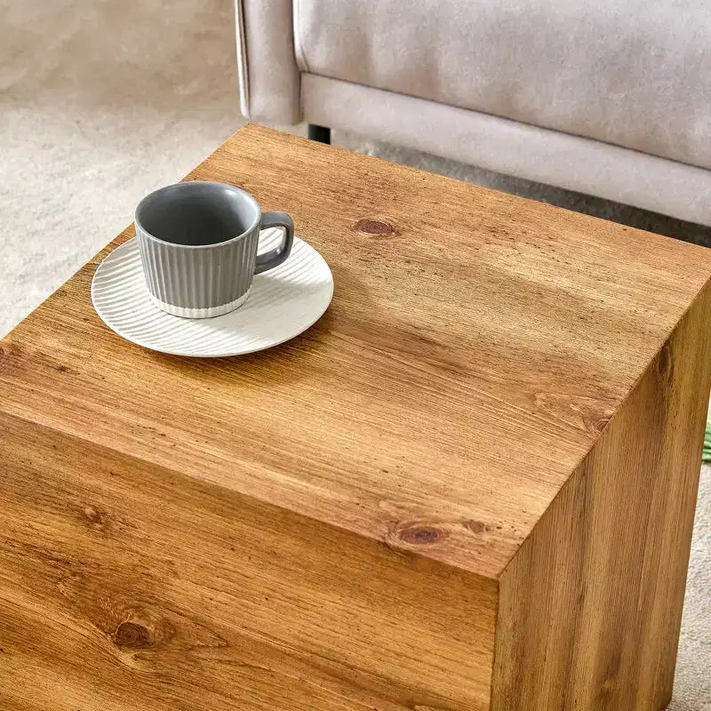 11.8 Wood Color MDF Coffee Table, Smooth Texture No-Assembly Multifunctional Side Table for Living Room Decoration