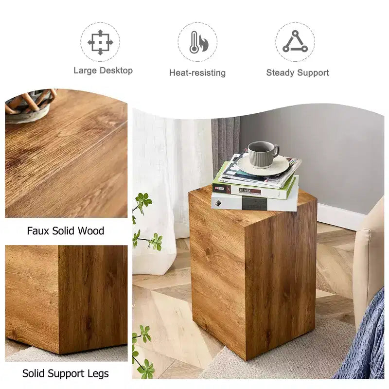 11.8 Wood Color MDF Coffee Table, Smooth Texture No-Assembly Multifunctional Side Table for Living Room Decoration