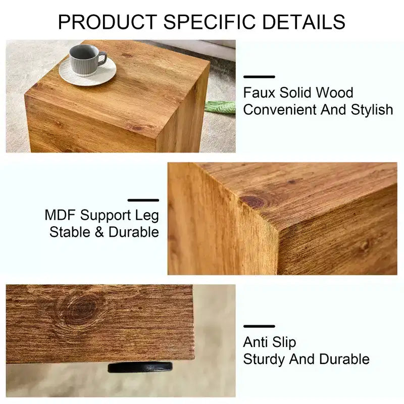 11.8 Wood Color MDF Coffee Table, Smooth Texture No-Assembly Multifunctional Side Table for Living Room Decoration