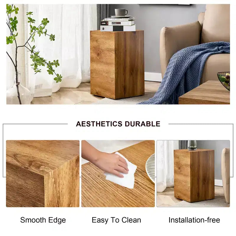 11.8 Wood Color MDF Coffee Table, Smooth Texture No-Assembly Multifunctional Side Table for Living Room Decoration