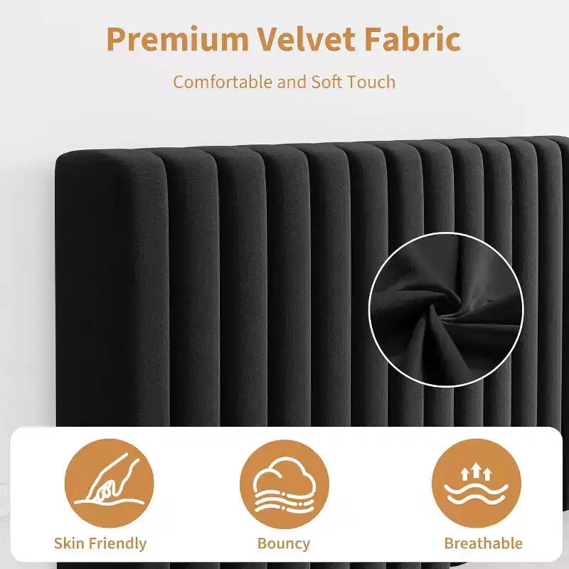 GustoWave Velvet Upholstered Platform Bed Frame with Adjustable Headboard