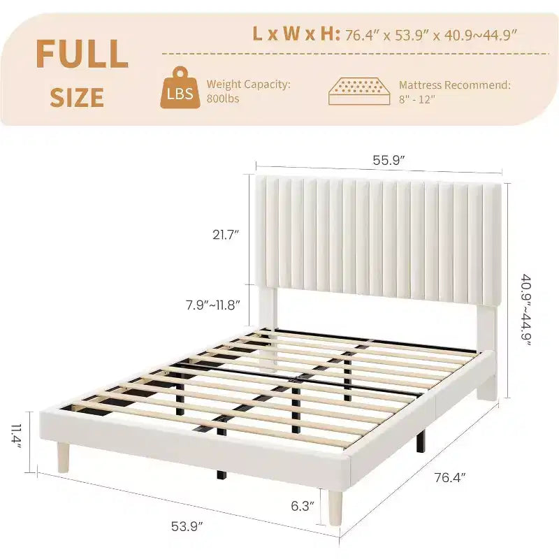 GustoWave Velvet Upholstered Platform Bed Frame with Adjustable Headboard