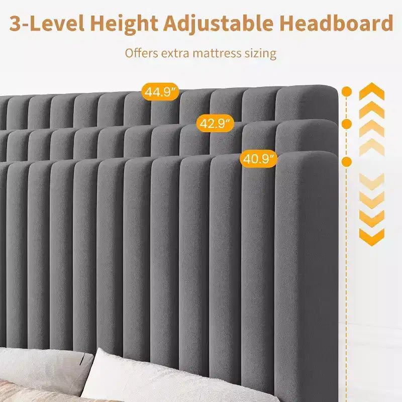 GustoWave Velvet Upholstered Platform Bed Frame with Adjustable Headboard