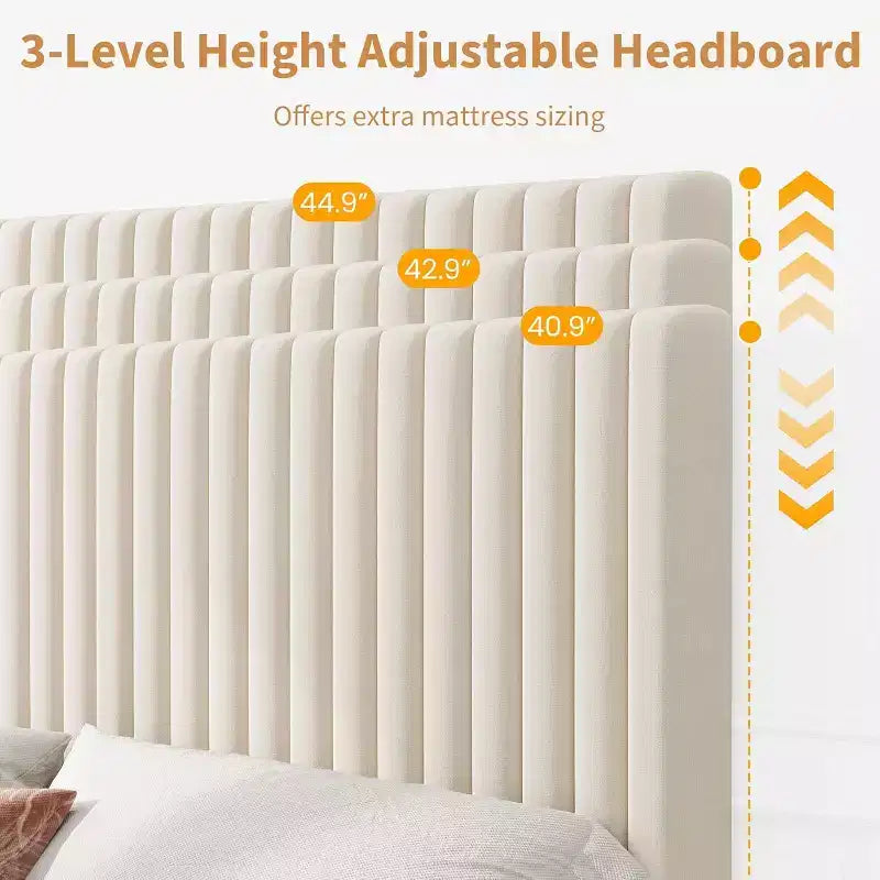 GustoWave Velvet Upholstered Platform Bed Frame with Adjustable Headboard