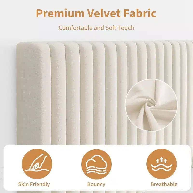 GustoWave Velvet Upholstered Platform Bed Frame with Adjustable Headboard