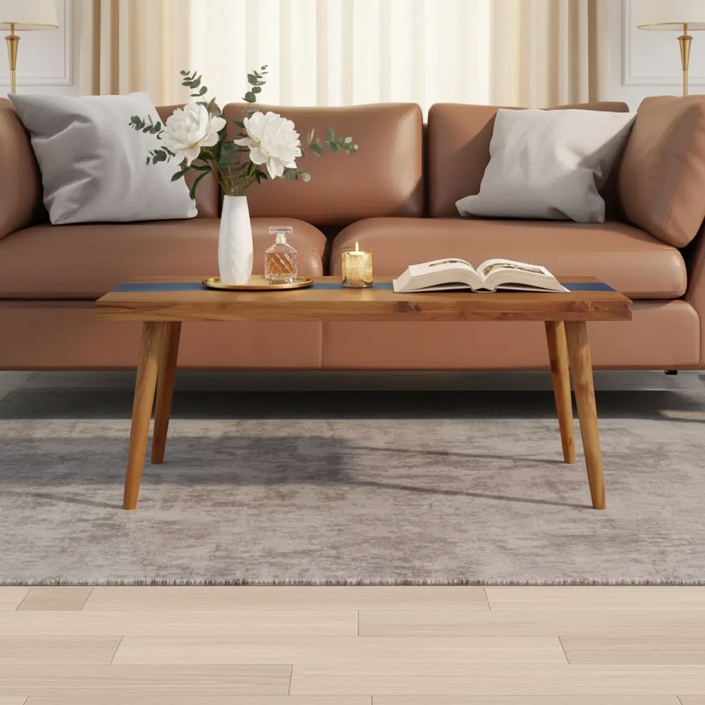 Table basse artisanale en teck massif