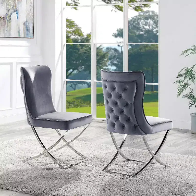 2pk Chardin Glam Upholstered Side Chairs Gray - HOMES: Inside + Out