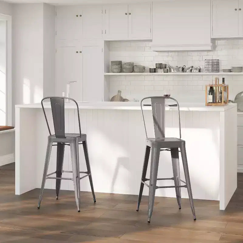 Merrick Lane 30 Modern Bar Height Stool with Powder Coated Metal Frame in Clear Coated Finish for Indoor Use