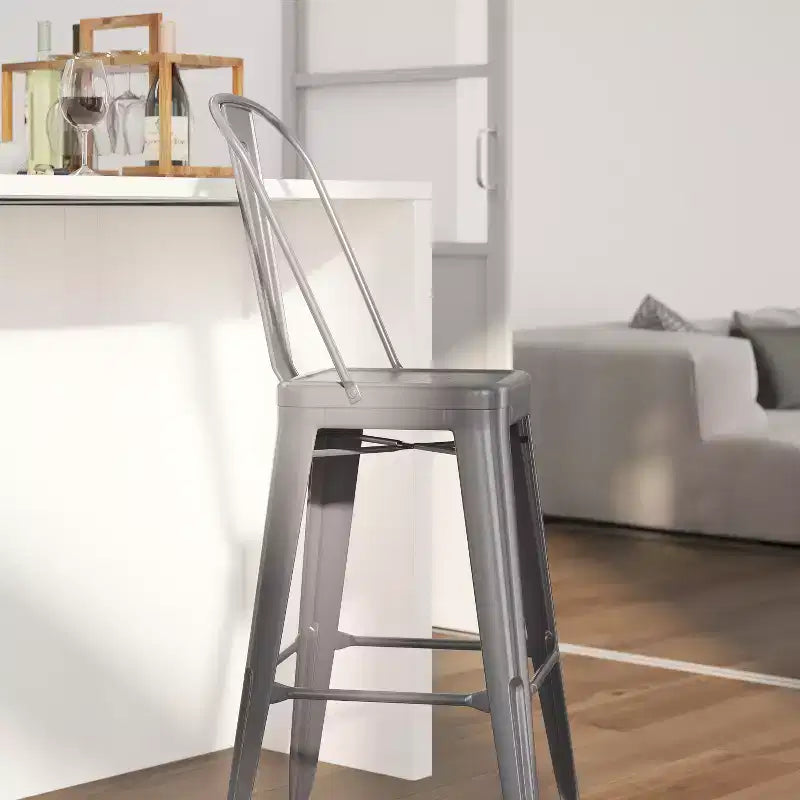 Merrick Lane 30 Modern Bar Height Stool with Powder Coated Metal Frame in Clear Coated Finish for Indoor Use